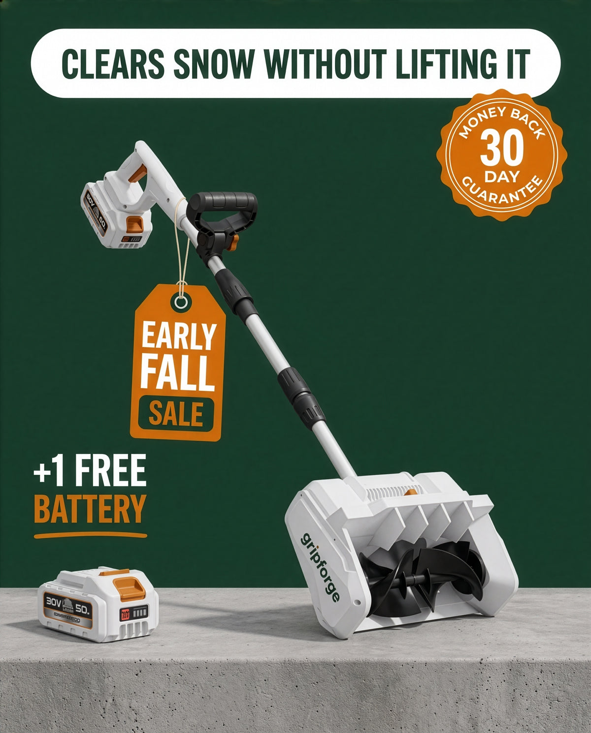 GripForge GroundLine Snow Shovel — clears snow without lifting it